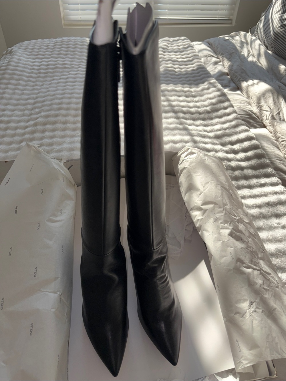 Aldo Black Faux Leather Knee High Heel Boots. BRAND NEW